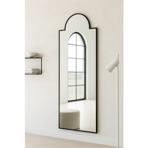 Dekoracyjne lustro półowalne w czarnej ramie MDF - ROSANO